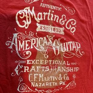 Lucky Brand Martin & Co. Guitar Graphic Tee Red / Orange Crew Neck Mens Size XL